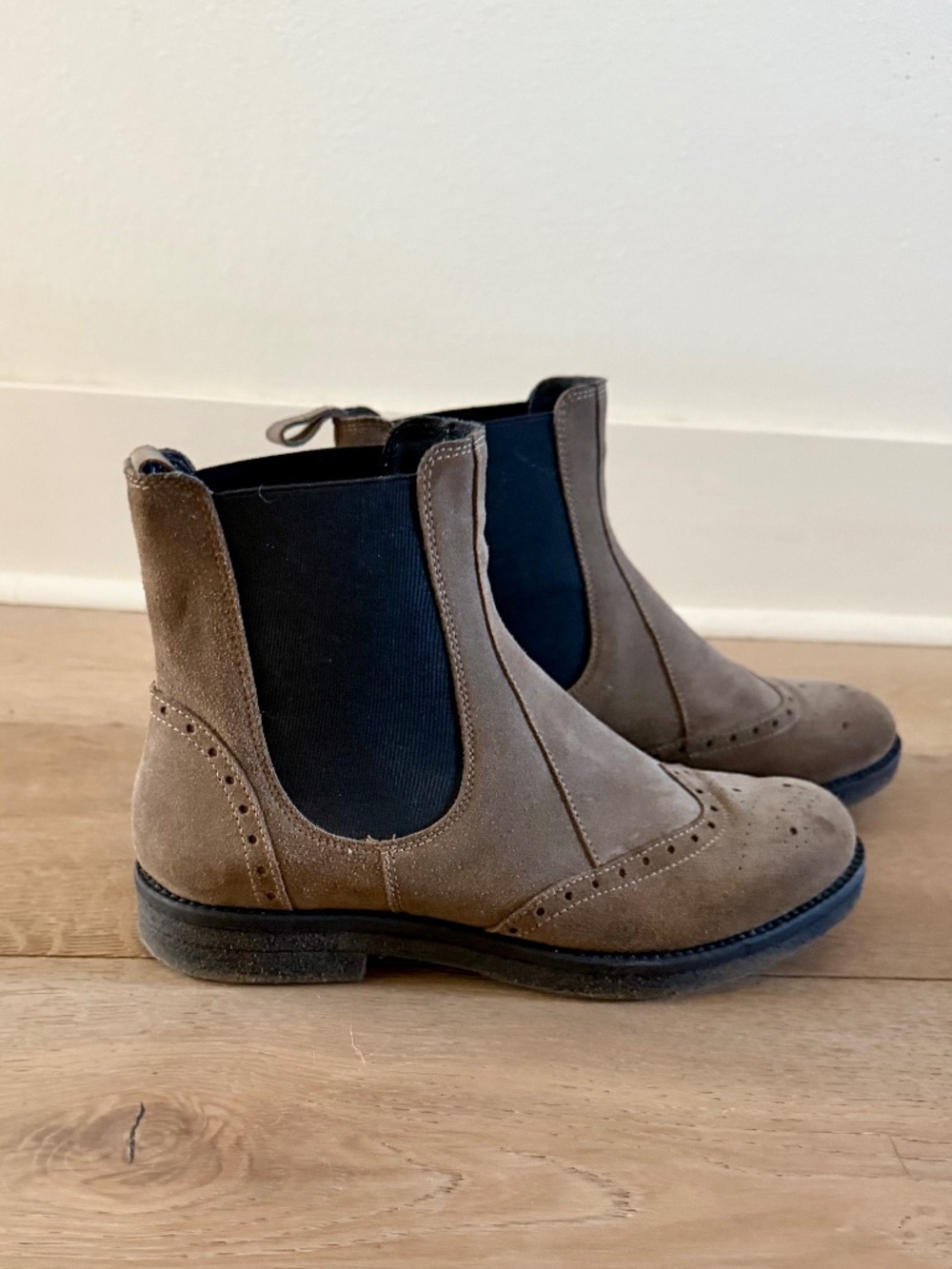 Gray suede Chelsea boots
